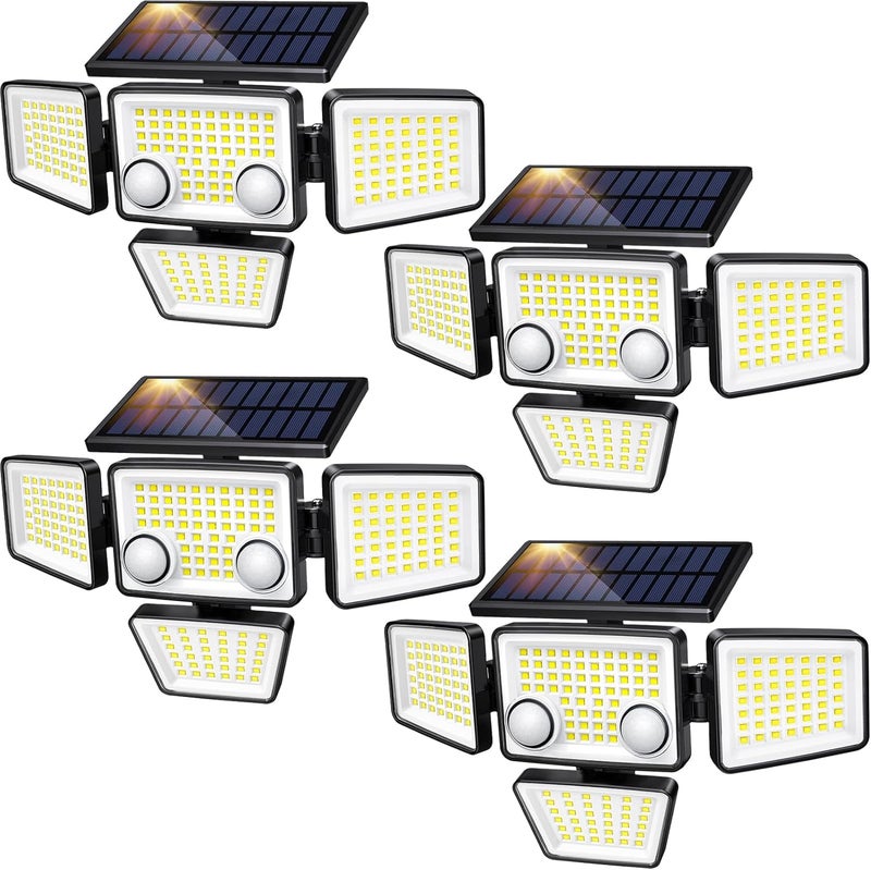 LYWALT Solar Lights Outdoor - 3000LM 188 LED Motion Sensor Outdoor Lights, 4 Heads IP65 Waterproof Powered Security Flood Lights, 270°Wide Lighting Angle Wall Light with Sensors for Backyard (4 Pack) - Image 1
